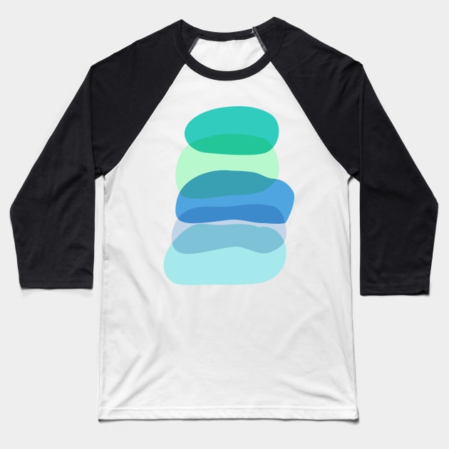 Colorful Abstract Blue and Green Shapes Baseball T-Shirt by ApricotBirch